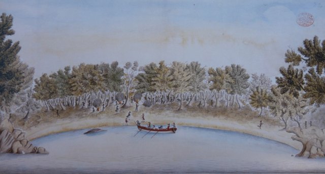 Spearing of Governor Phillip at Manly 1790, by the 'Port Jackson Painter', (Manly Museum and Gallery)